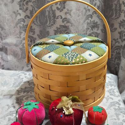 Sewing Basket and 3 Pin Cushions
