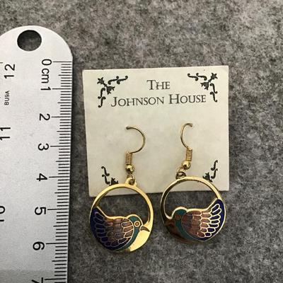 Vintage the Johnson House, Cloisonne bird earrings