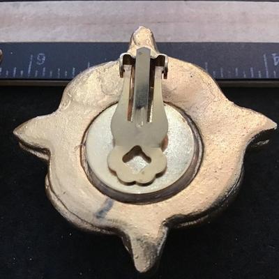 Beautiful Chunky Rhinestone Antique Gold Clip on Earrings Vintage