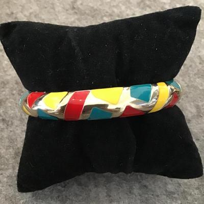 Super cute, gold, toned, vintage, bright, enameled hinged bracelet