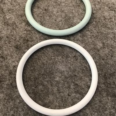 Super cute vintage Bakelite Mint green & white bangle bracelets