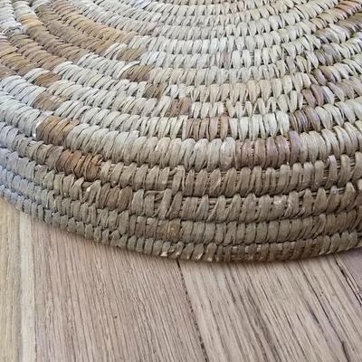 Handwoven basket and vintage needlepoint pin cushion