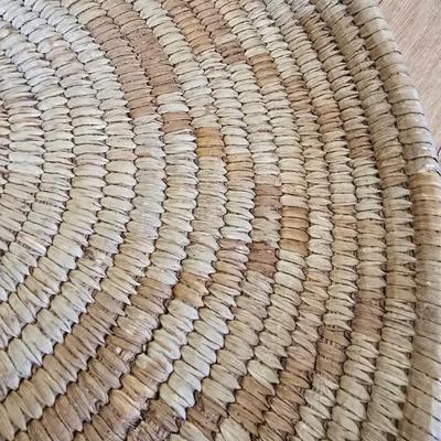 Handwoven basket and vintage needlepoint pin cushion