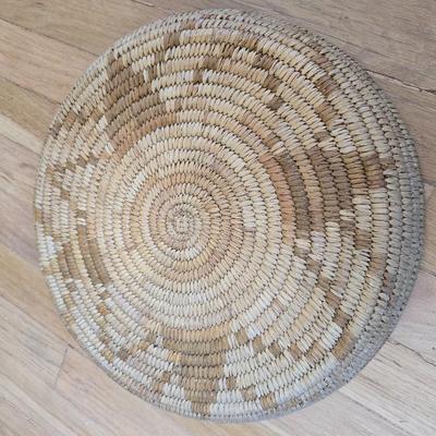 Handwoven basket and vintage needlepoint pin cushion