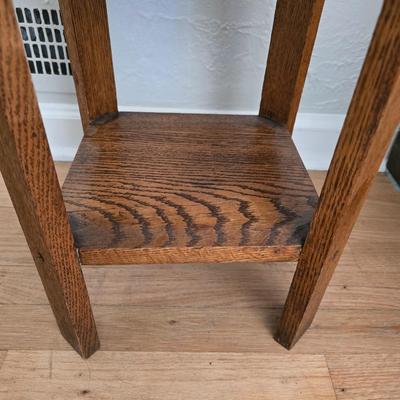 Antique oak accent table with ceramic tiles