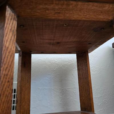 Antique oak accent table with ceramic tiles