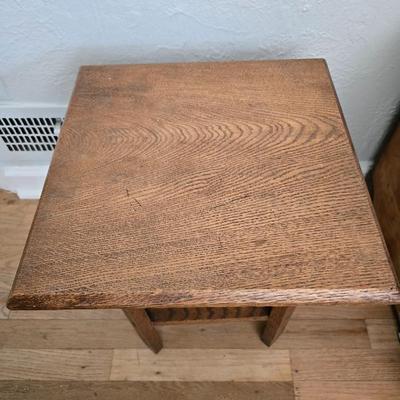 Antique oak accent table with ceramic tiles