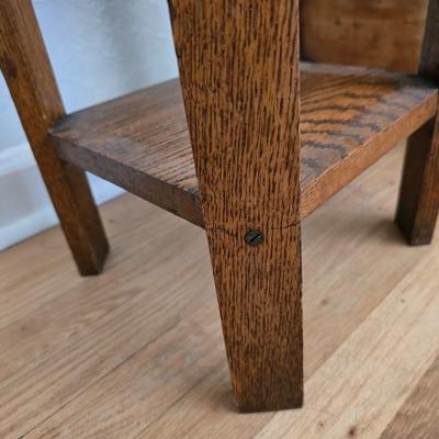 Antique oak accent table with ceramic tiles