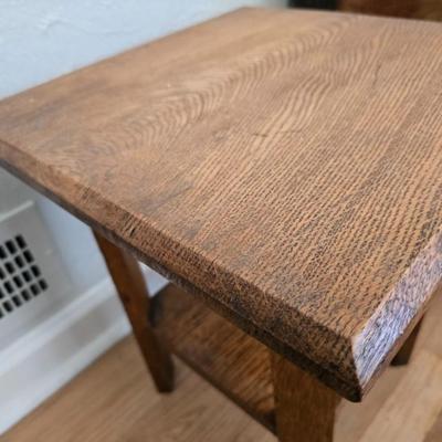 Antique oak accent table with ceramic tiles