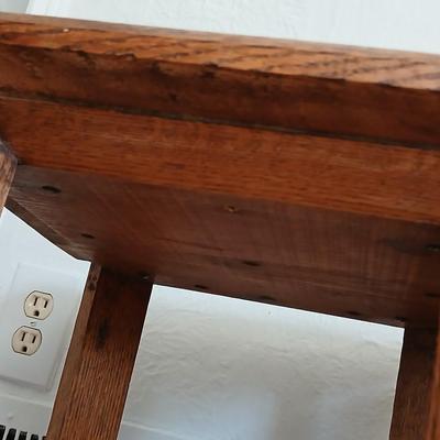 Antique oak accent table with ceramic tiles
