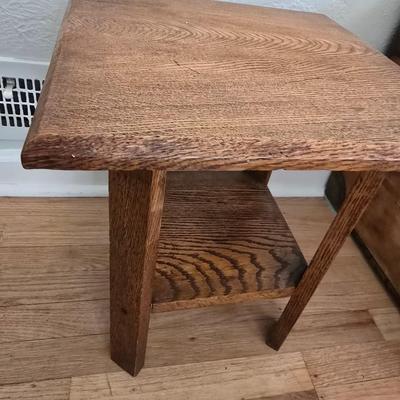 Antique oak accent table with ceramic tiles
