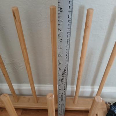 Bamboo boot rack -ICEtrekkers Diamond Grip Traction Cleats - and a heavy-duty metal over the door coat rack