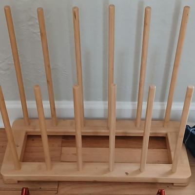 Bamboo boot rack -ICEtrekkers Diamond Grip Traction Cleats - and a heavy-duty metal over the door coat rack