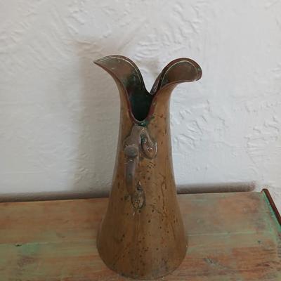 Antique Russian hammered brass copper pitcher beautiful, handcrafted aesthetic typical of Russian metalwork with two beautiful ornate...