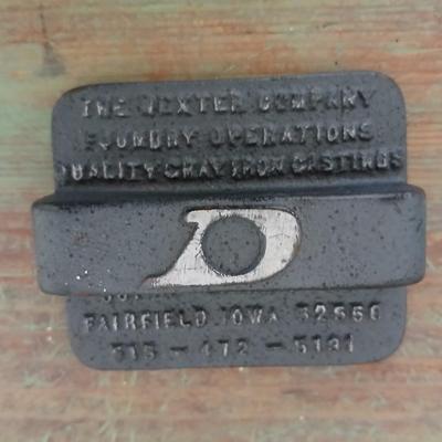Cast Iron The Dexter company Foundry operations - Fairfield Iowa - Paperweight - Nameplate advertisement
