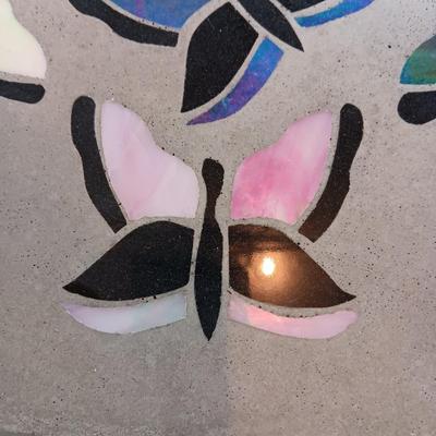 CONCRETE PAVER PLANT STAND WITH IRIDESCENT BUTTERFLIES