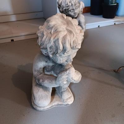 CONCRETE CHERUB WITH A BIRD YARD ART