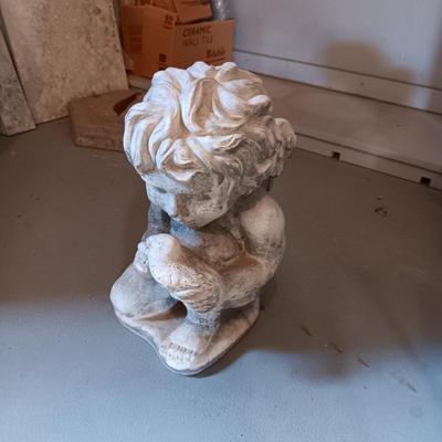 CONCRETE CHERUB WITH A BIRD YARD ART