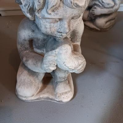 CONCRETE CHERUB WITH A BIRD YARD ART