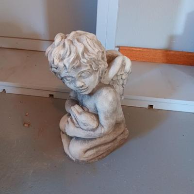 CONCRETE CHERUB WITH A BIRD YARD ART