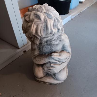 CONCRETE CHERUB WITH A BIRD YARD ART