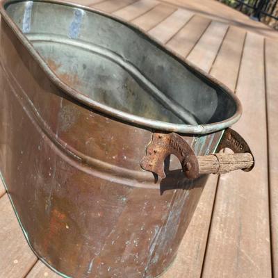 Vintage Copper Boiler Tub With Wooden Handles