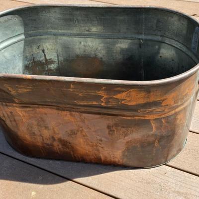 Vintage Copper Boiler Tub With Wooden Handles