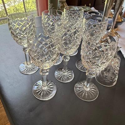 Waterford crystal bell and 7 Waterford glasses
