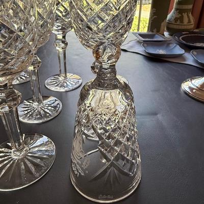 Waterford crystal bell and 7 Waterford glasses
