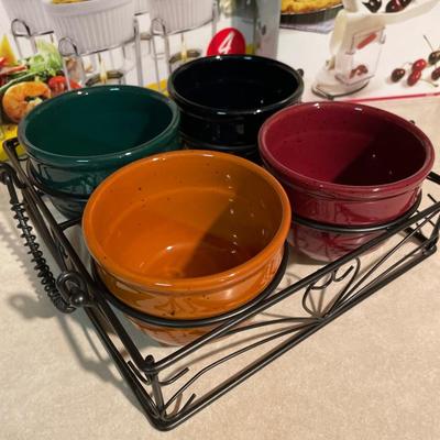 Butter warmer, cherry porter and 4 ceramic condiment holder