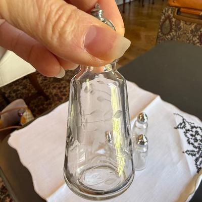 4 etched glass crystal salt and pepper shakers