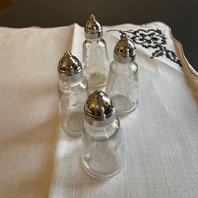 4 etched glass crystal salt and pepper shakers
