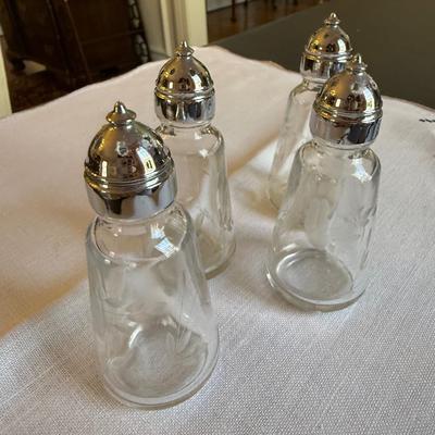4 etched glass crystal salt and pepper shakers