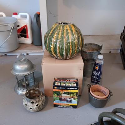 LARGE FIRE POT WITH GEL AND OTHER PATIO ITEMS TO KEEP THE BUGS AWAY
