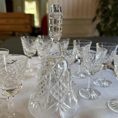13 various Waterford small sipping glasses with crystal bell