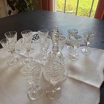 13 various Waterford small sipping glasses with crystal bell