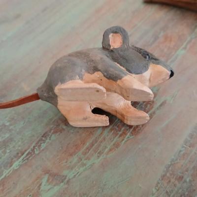 Adorable wooden mouse rodent and a wooden whale keychain