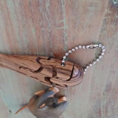Adorable wooden mouse rodent and a wooden whale keychain