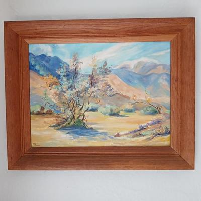 Original framed artwork on canvas - T L Jones ? "The Smoke Tree" original 1952
