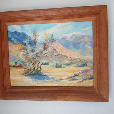 Original framed artwork on canvas - T L Jones ? "The Smoke Tree" original 1952