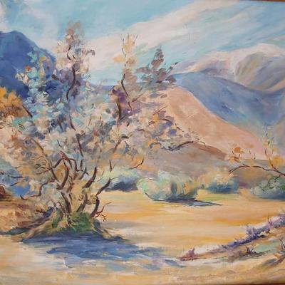 Original framed artwork on canvas - T L Jones ? "The Smoke Tree" original 1952