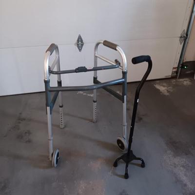 FOLDING WALKER AND A 4 FOOTED CANE
