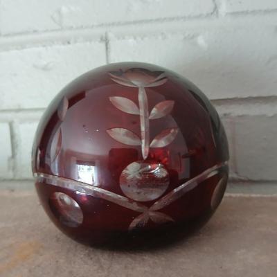 Bohemian Czech Ruby Cut to Clear Sculpture / Paper Weight