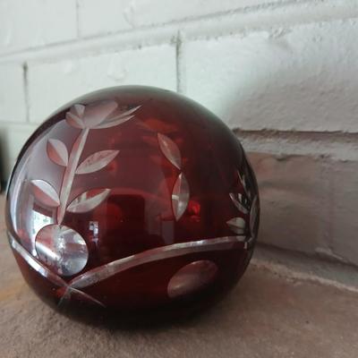 Bohemian Czech Ruby Cut to Clear Sculpture / Paper Weight