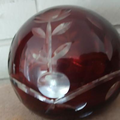 Bohemian Czech Ruby Cut to Clear Sculpture / Paper Weight
