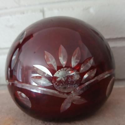 Bohemian Czech Ruby Cut to Clear Sculpture / Paper Weight