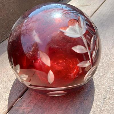 Bohemian Czech Ruby Cut to Clear Sculpture / Paper Weight
