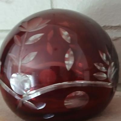 Bohemian Czech Ruby Cut to Clear Sculpture / Paper Weight