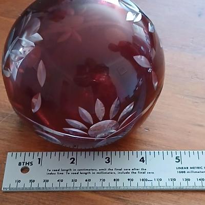 Bohemian Czech Ruby Cut to Clear Sculpture / Paper Weight