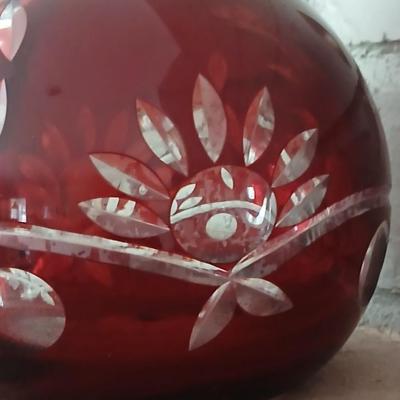 Bohemian Czech Ruby Cut to Clear Sculpture / Paper Weight